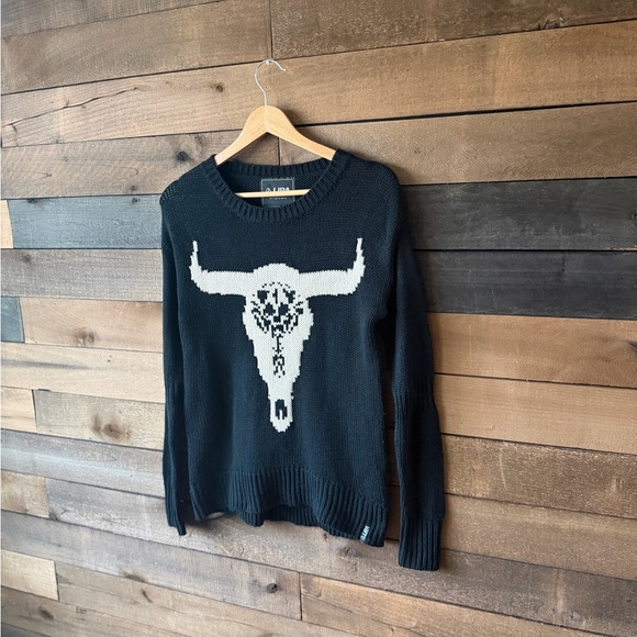 Western Bull Skull Sweater Desert Graphic Knit Pullover - Picture 13 of 16